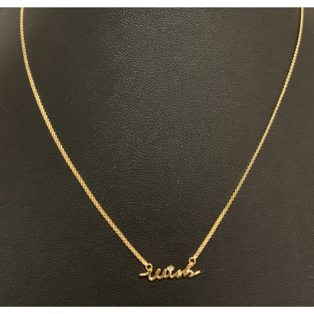 18K Gold Necklace Chain Wish Cubic Zirconia 17 inches 1 inch extension 2.43 gram - Picture 4 of 6